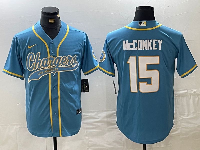 Men Los Angeles Chargers 15 Mcconkey Light blue Joint Name 2024 Nike Limited NFL Jersey style 1